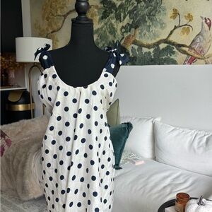 Vintage Oscar de la Renta Polka-Dot Tie-Shoulder Dress